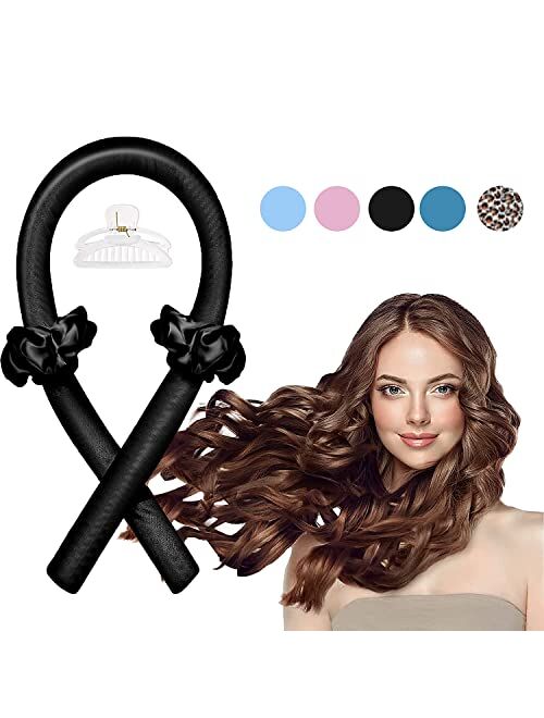 Aoshet Heatless Hair Curlers, No Heat Curling Rod Headband for Long Hair, Soft Silk Roller to Sleep in with Hair Clip and Hair Ties for DIY Hair Styling (Leopard)