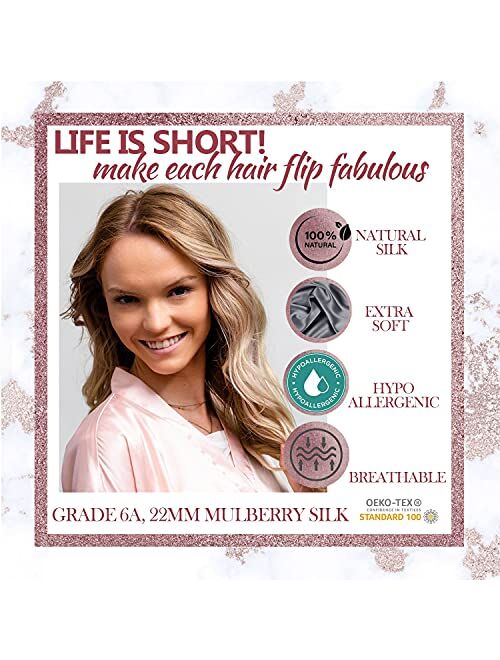 Klara Faire Heatless Hair Curlers Silk Scrunchies -100% Silk Heatless Curling Rod Headband with 2 Silk Hair Ties and 1 Hair Clip | Authentic Grade 6A 22MM Mulberry Silk H