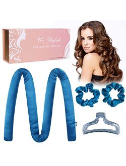 UV STYLISH Heatless Hair Curlers Curling Rod Headband - 100% Mulberry Silk No Heat Hair Curls Ribbon Rollers For Long Hair - 2 Scrunchies 1 Clip - Gifts Box For Women Mom