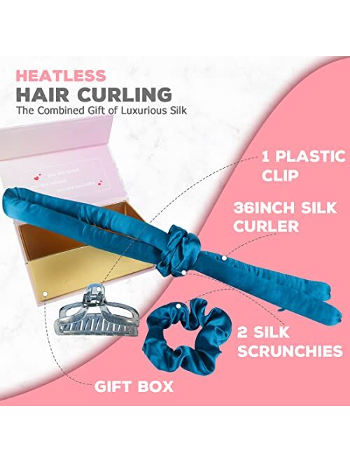 UV STYLISH Heatless Hair Curlers Curling Rod Headband - 100% Mulberry Silk No Heat Hair Curls Ribbon Rollers For Long Hair - 2 Scrunchies 1 Clip - Gifts Box For Women Mom