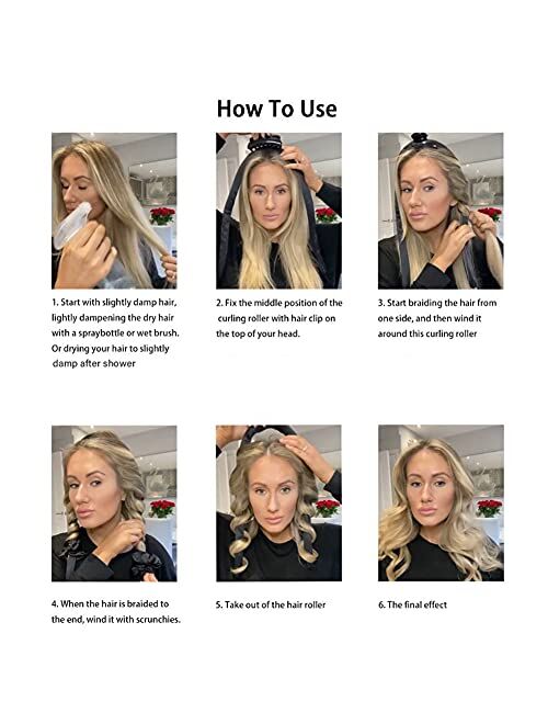 BATOUDE Heatless Curling Rod Headband No Heat Silk Ribbon Curling Rod Hair Roller Curls with Hair Claw Clip Lazy Natural Soft Wave DIY Hair Rollers Styling Tool for Sleep