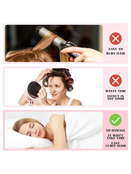 KUIJA Heatless Curling Iron, Sleep Curling Iron for Long Hair Heatless Curling Iron Head with Clip on curlers DIY Sleeping Styling Tool (Pink)