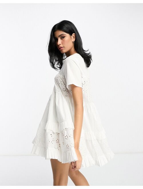 ASOS DESIGN eyelet patched tent mini dress in white