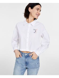 TOMMY JEANS Women's Cotton Button-Up Cropped Shirt