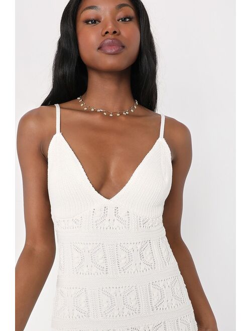 Lulus Palm Tree Paradise Ivory Crochet Sleeveless Mini Dress