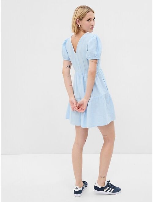 Gap Crinkle Gauze Puff Sleeve Tiered Mini Dress