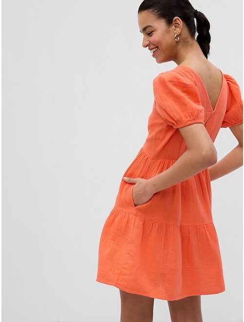 Gap Crinkle Gauze Puff Sleeve Tiered Mini Dress