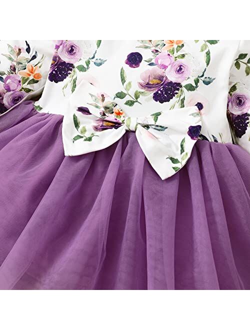 Younger Tree Baby Girl Tutu Dress Long Sleeve Bow Tulle Princess Flower Girls Dresses for Infant Toddler Wedding Birthday Tea Party Dress