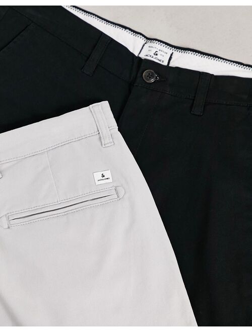 Jack & Jones 2 pack chino shorts in gray and black