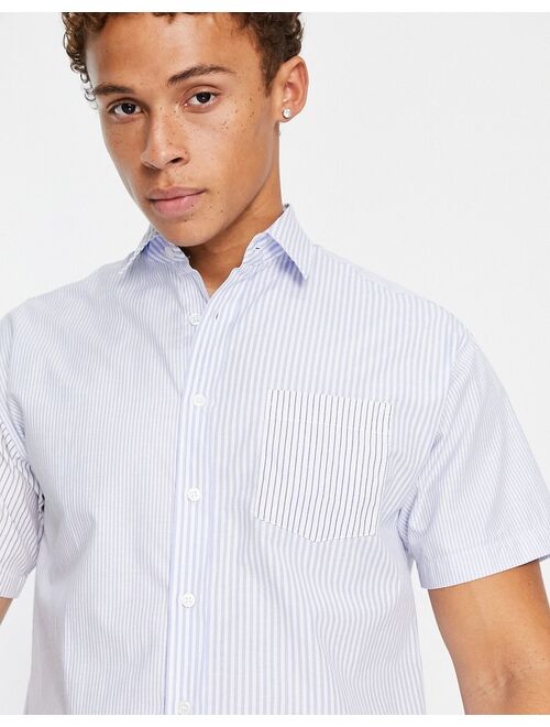 Jack & Jones Originals stripe mix print short sleeved shirt in blue
