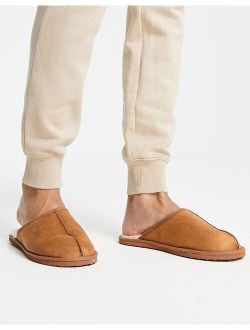 slippers in tan