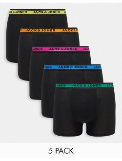 5 pack trunks with contrast color waistband in black