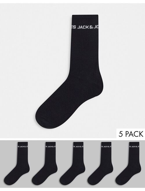 Jack & Jones 5-pack logo sport socks in black