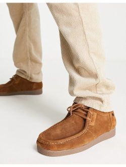 suede mock toe lace up boot in tan
