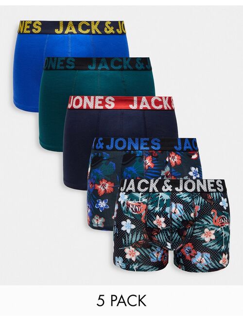 Jack & Jones 5-pack trunks in navy floral print