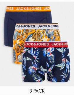 3 pack floral trunks in navy and orange