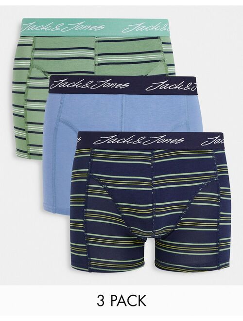 Jack & Jones 3 pack trunks in green and blue stripe