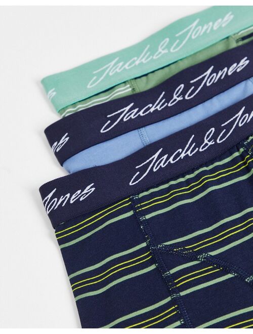 Jack & Jones 3 pack trunks in green and blue stripe