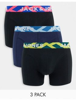 3 pack trunks with contrast waistband in black