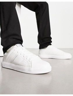 casual faux leather logo sneakers in white