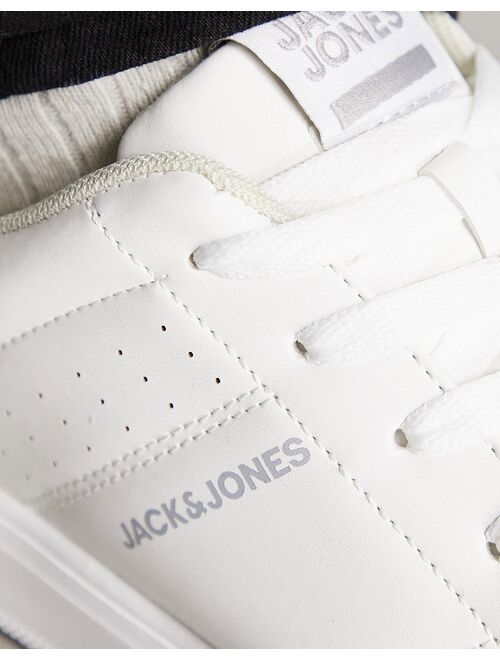 Jack & Jones casual faux leather logo sneakers in white