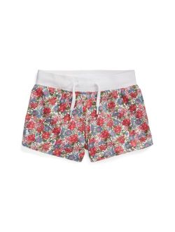Toddler and Little Girls Drawstring Floral Spa Terry Shorts