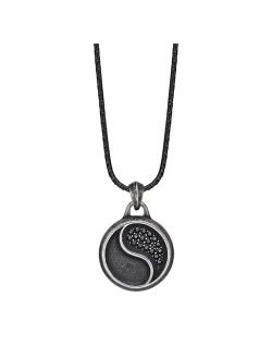 Black Ion Plated Stainless Steel Black Cubic Zirconia Yin Yang Pendant Necklace