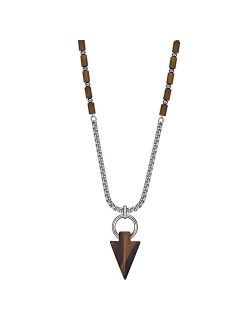 Stainless Steel Tiger's Eye Arrow Head Pendant Necklace