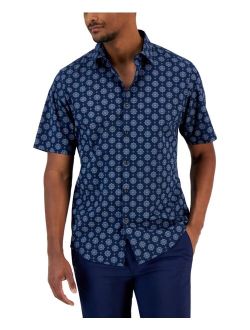 Men's Manu Classic-Fit Stretch Medallion-Print Button-Down Shirt, Created for Macy's