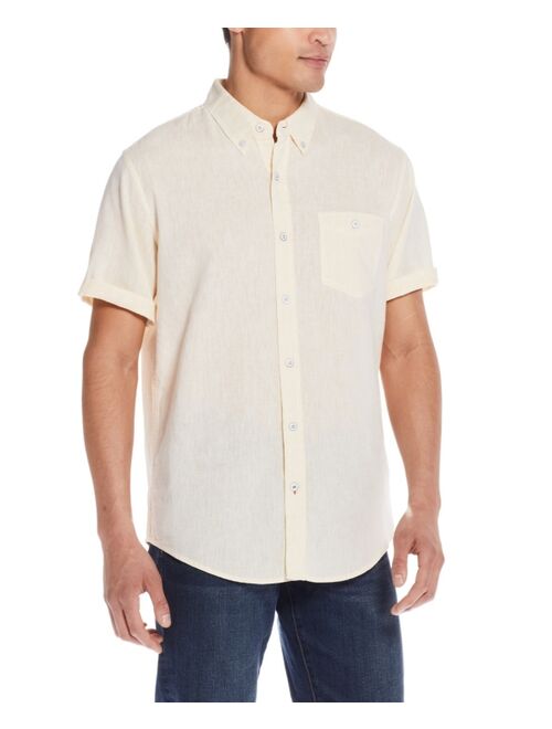 Weatherproof Vintage Men's Linen Cotton Slub Short Sleeve Button Down Shirt