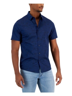 Men's Slim-Fit Stretch Tonal Floral Print Short-Sleeve Button-Up Shirt