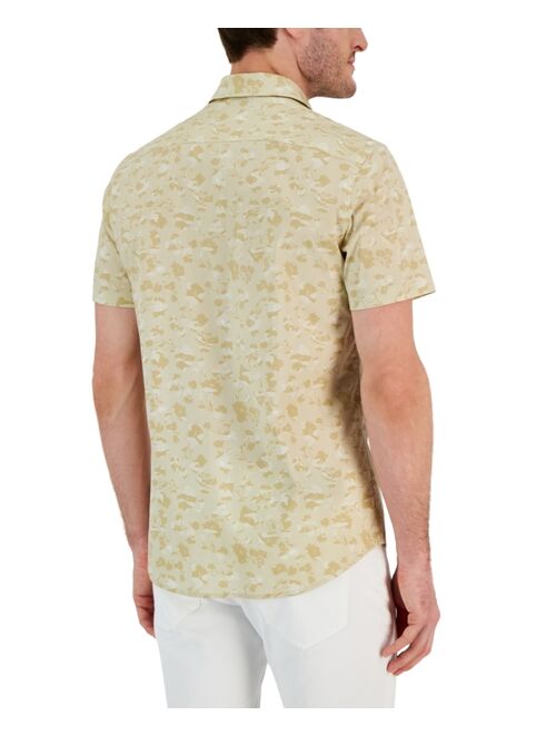 Michael Kors Men's Slim-Fit Stretch Tonal Floral Print Short-Sleeve Button-Up Shirt