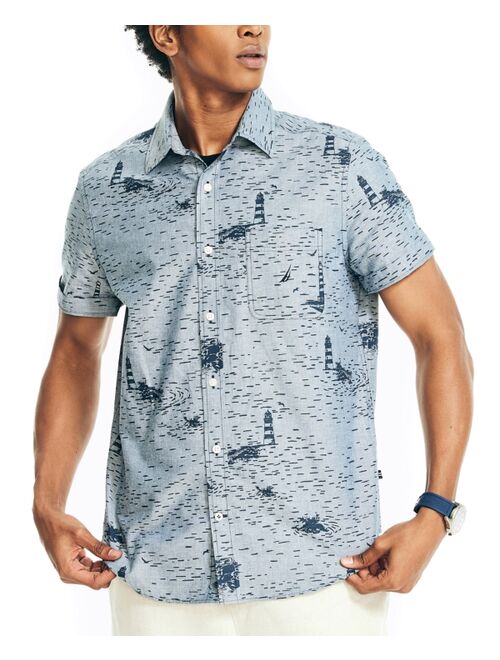 Nautica Men's Classic-Fit Lighthouse Print Chambray Shirt