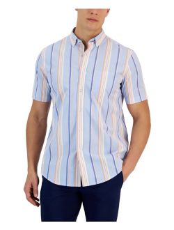 Flamingo Short Sleeve Button-Down Striped Pattern Shirt, Created for Macy's
