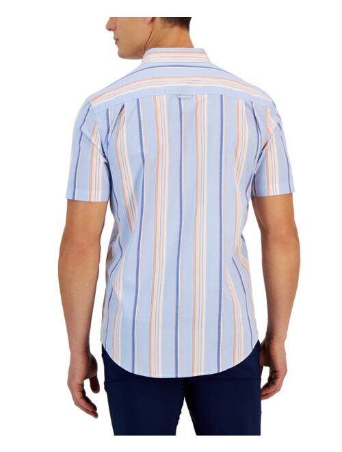 Club Room Flamingo Short Sleeve Button-Down Striped Pattern Shirt, Created for Macy's