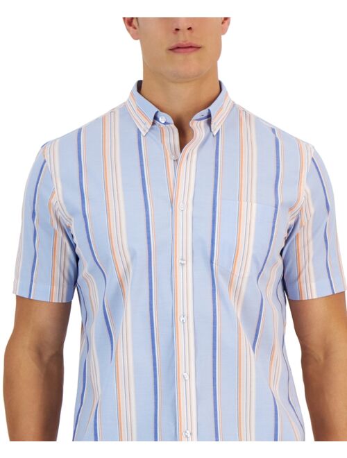 Club Room Flamingo Short Sleeve Button-Down Striped Pattern Shirt, Created for Macy's