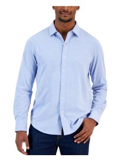 Men's Classic-Fit Heathered Jersey-Knit Button-Down Shirt, Created for Macy's