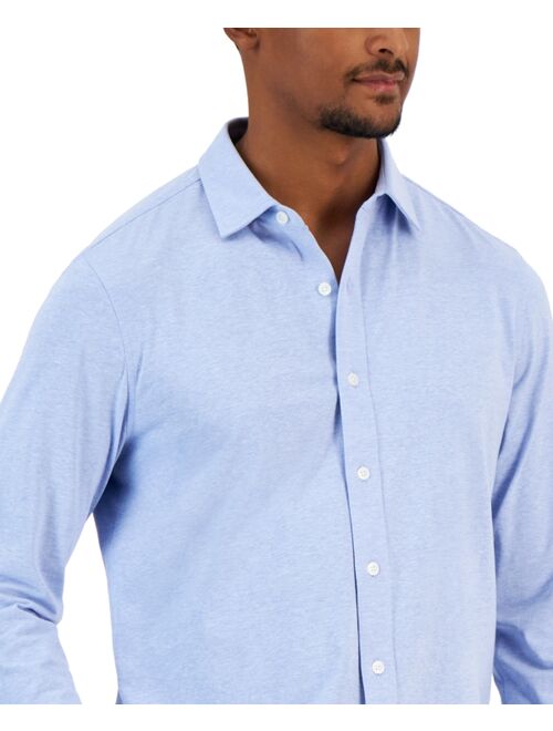 Alfani Men's Classic-Fit Heathered Jersey-Knit Button-Down Shirt, Created for Macy's