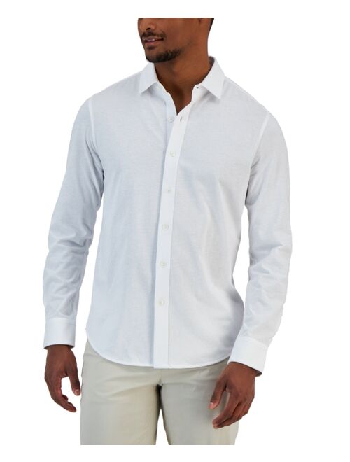 Alfani Men's Classic-Fit Heathered Jersey-Knit Button-Down Shirt, Created for Macy's