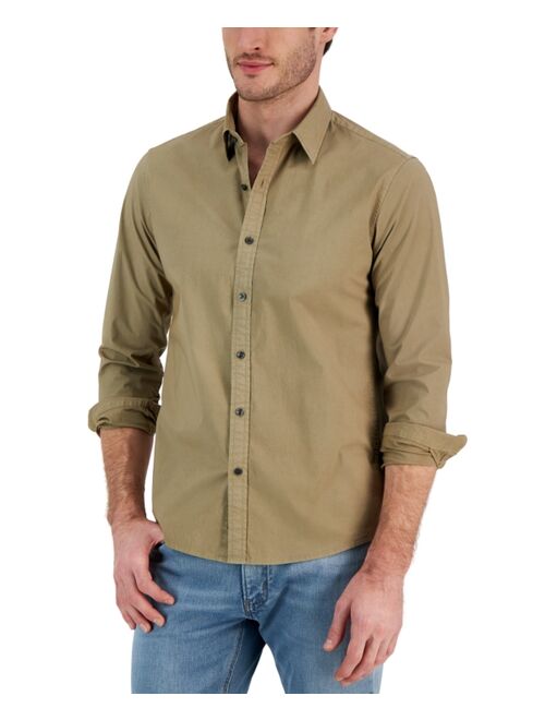 Michael Kors Men's Slim-Fit Solid Garment Dyed Long-Sleeve Button-Up Shirt