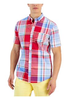 Crimson Classic-Fit Plaid Button-Down Poplin Shirt, Created for Macy's
