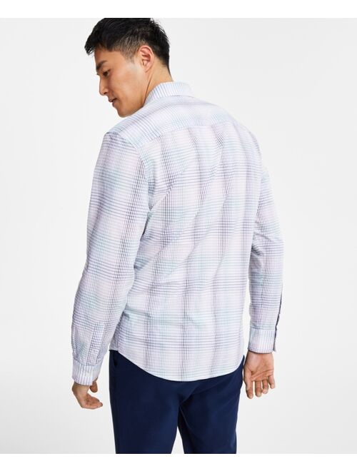 Alfani Men's Regular-Fit Gradient Plaid Long-Sleeve Button-Up Shirt, Created for Macy's