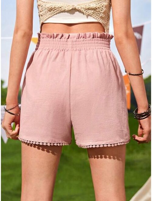 SHEIN Teen Girls Paperbag Waist Knot Front Shorts