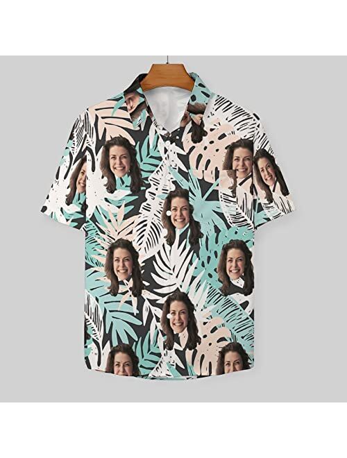 Julichas Custom Hawaiian Shirt for Men Funny Hawaiian Shirt with Face Personalized Funny Button Up Shirts Hawaiian Floral Shirts