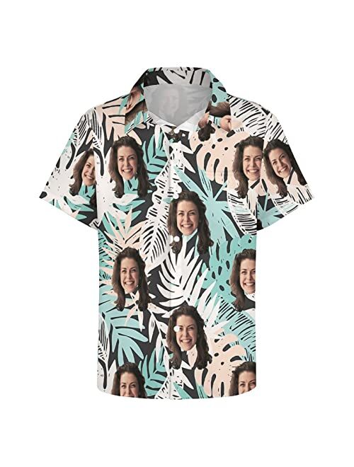 Julichas Custom Hawaiian Shirt for Men Funny Hawaiian Shirt with Face Personalized Funny Button Up Shirts Hawaiian Floral Shirts