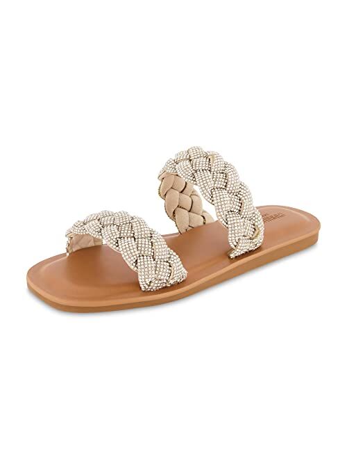 CUSHIONAIRE Women's Shine rhinestone braided slide sandal +Memory Foam, Wide Widths Available