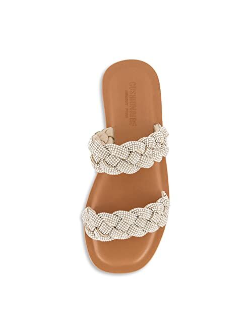 CUSHIONAIRE Women's Shine rhinestone braided slide sandal +Memory Foam, Wide Widths Available