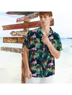 Veelu Mens Hawaiian Shirts Custom Face and Name Hawaiian Shirt Short Sleeve Casual Funky Flower Flamingo Beach Shirts Men's Gifts
