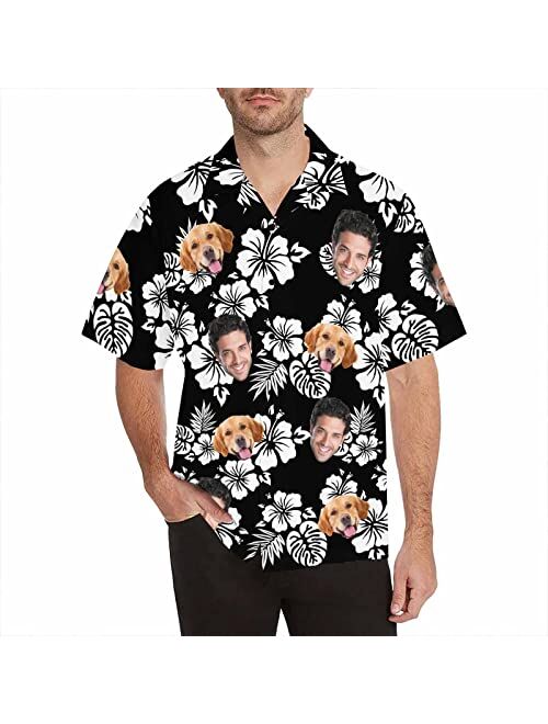 AOUER Custom Hawaiian Shirt with Face Personalized USA Flag Mens Shirts Short Sleeve Customized Funny 4th of July Shirt