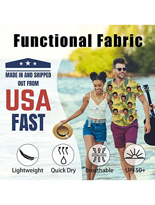 AOUER Custom Hawaiian Shirt with Face Personalized USA Flag Mens Shirts Short Sleeve Customized Funny 4th of July Shirt